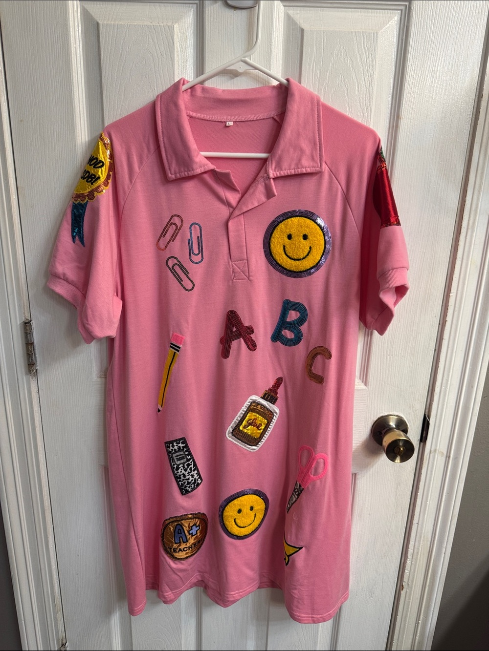 Women’s Pink Embroidered Patch Teacher Dress